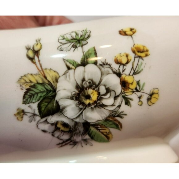 Vtg Royal Tudor Linda Pattern 22 KT Gold Trim Gravy Boat Floral Yellow and White - Picture 12 of 14